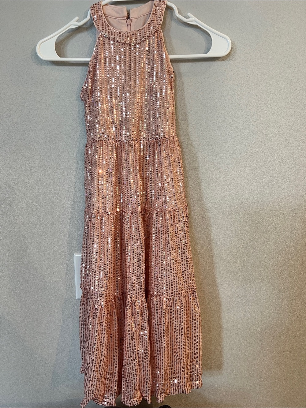 Grace Karin Rose Gold Sequin Tiered Maxi Dress